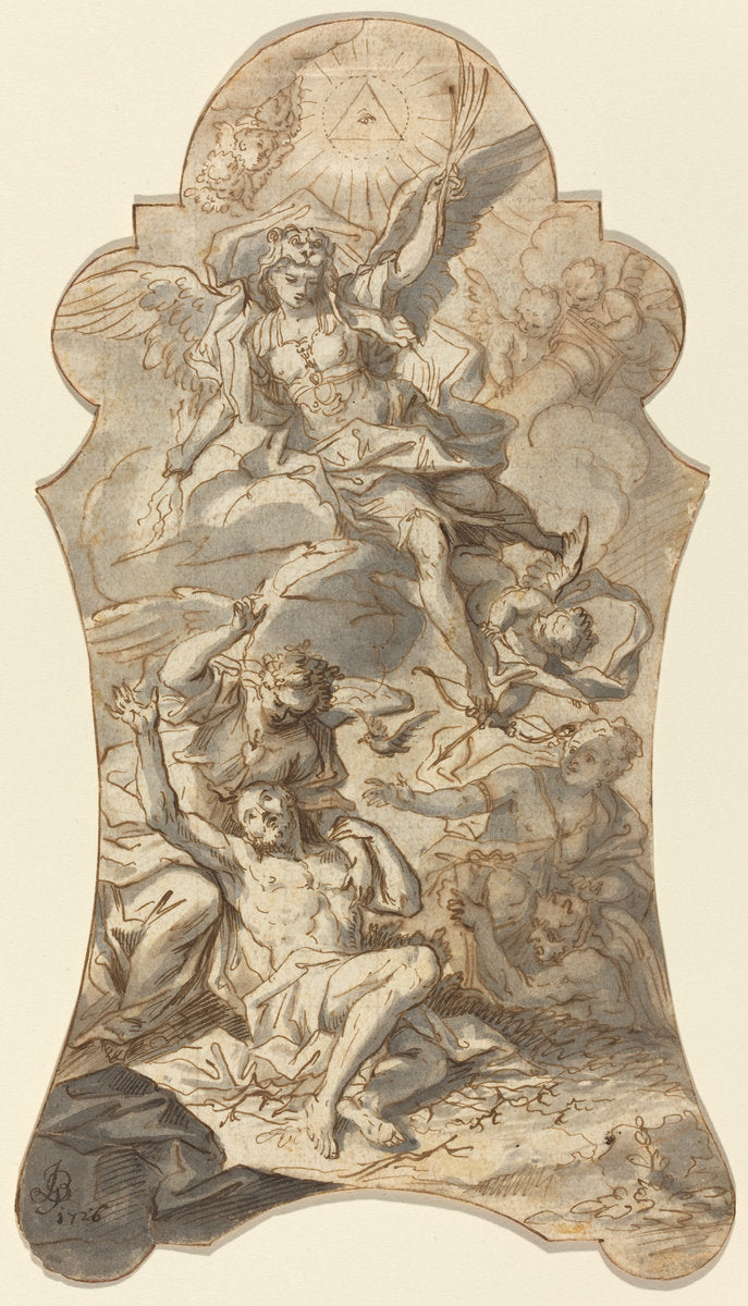 The Holy Angels Protecting a Hermit from Evils by Johann Georg Bergmüller (German, 1688 - 1762), 16X12"(A3)Poster Print