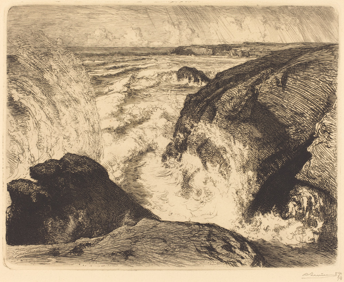 Spring Tide, Rocks of Zion (Grande maree, rochers de Sion, Vendee) by Auguste Lepère (French, 1849 - 1918), 16X12"(A3)Poster Print