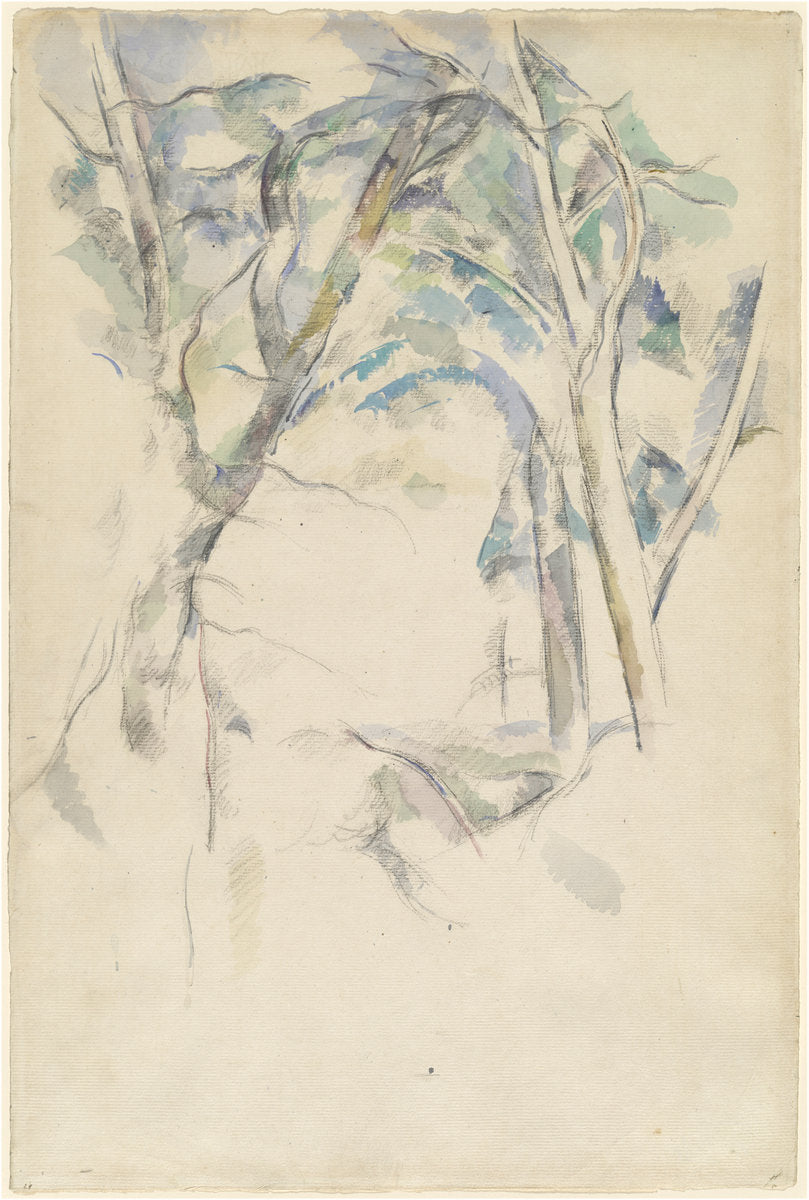 Trees Leaning over Rocks by Paul Cézanne (French, 1839 - 1906), 16X12"(A3)Poster Print