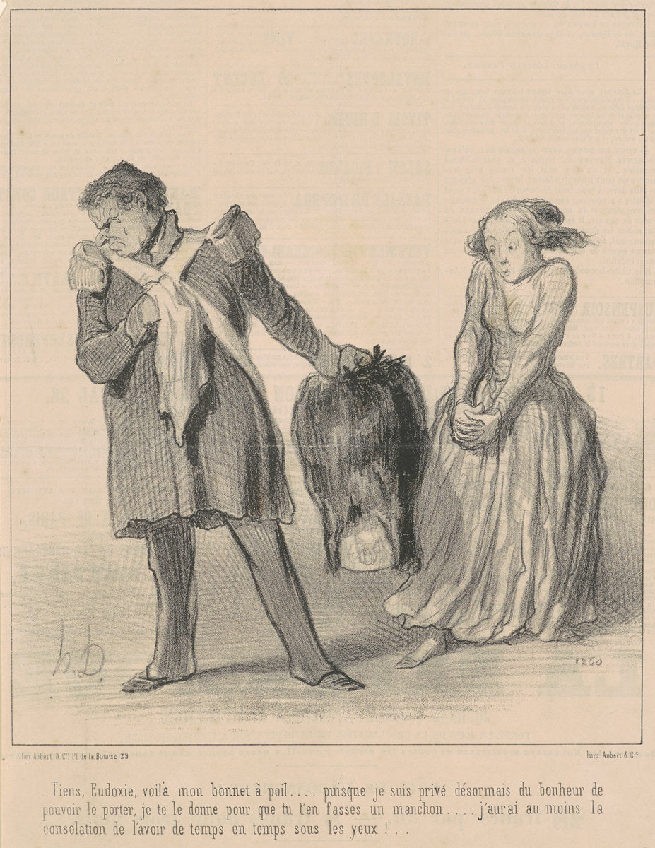 Tiens, Eudoxie, voila mon bonnet a poil ... by Honoré Daumier (French, 1808 - 1879), 16X12"(A3)Poster Print