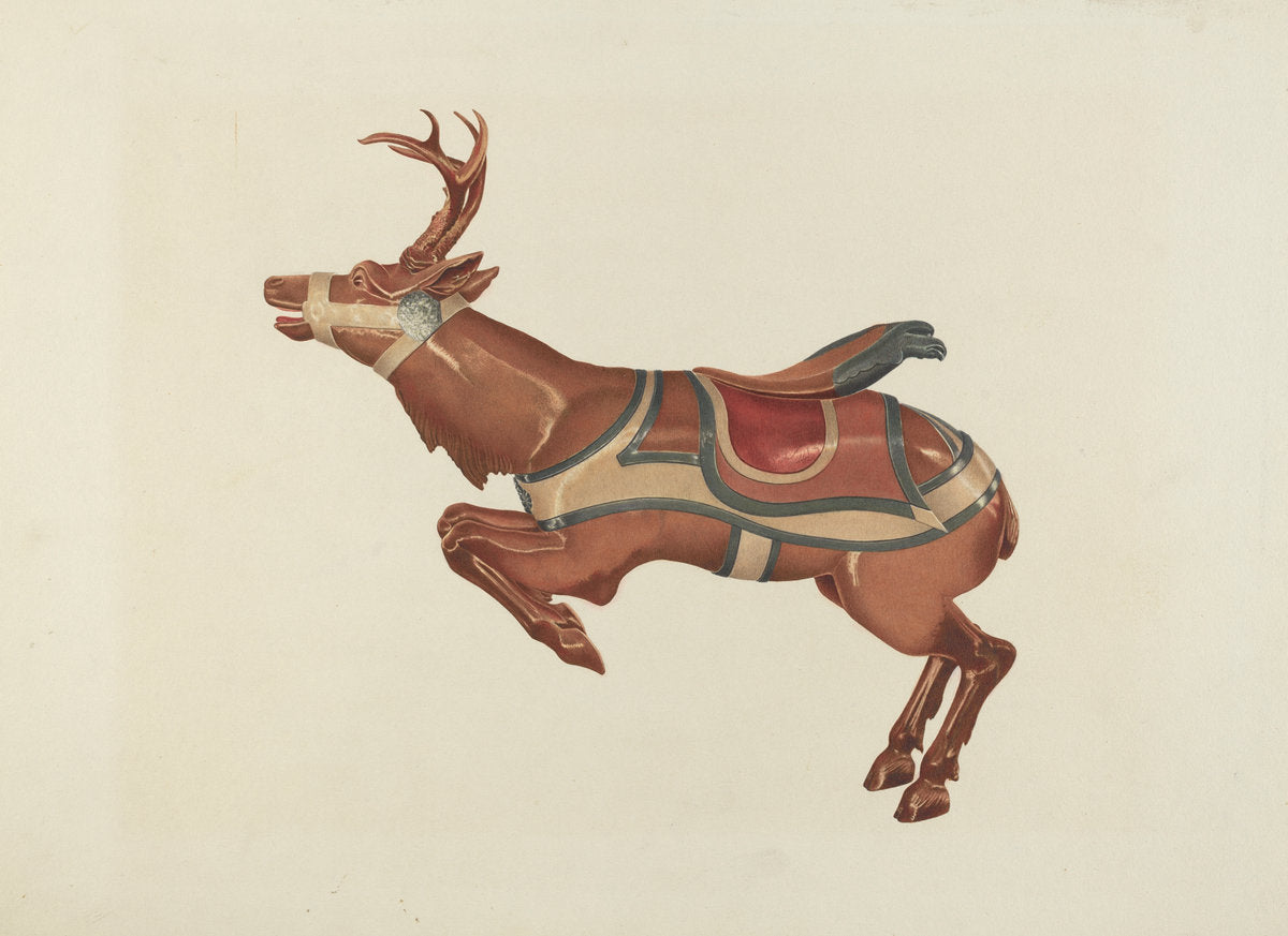 Carousel Reindeer by Michael Riccitelli (American, active c. 1935), 16X12"(A3)Poster Print
