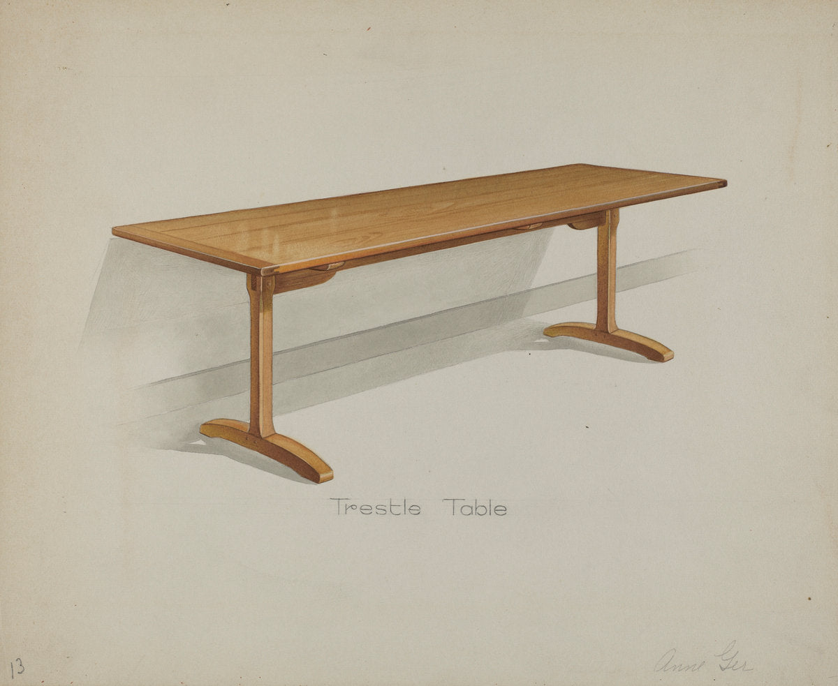 Shaker Trestle Dining Table by Anne Ger (American, active c. 1935), 16X12"(A3)Poster Print