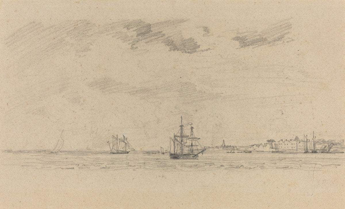 Coastal Landscape with Shipping by Eugène Boudin (French, 1824 - 1898), 16X12"(A3)Poster Print
