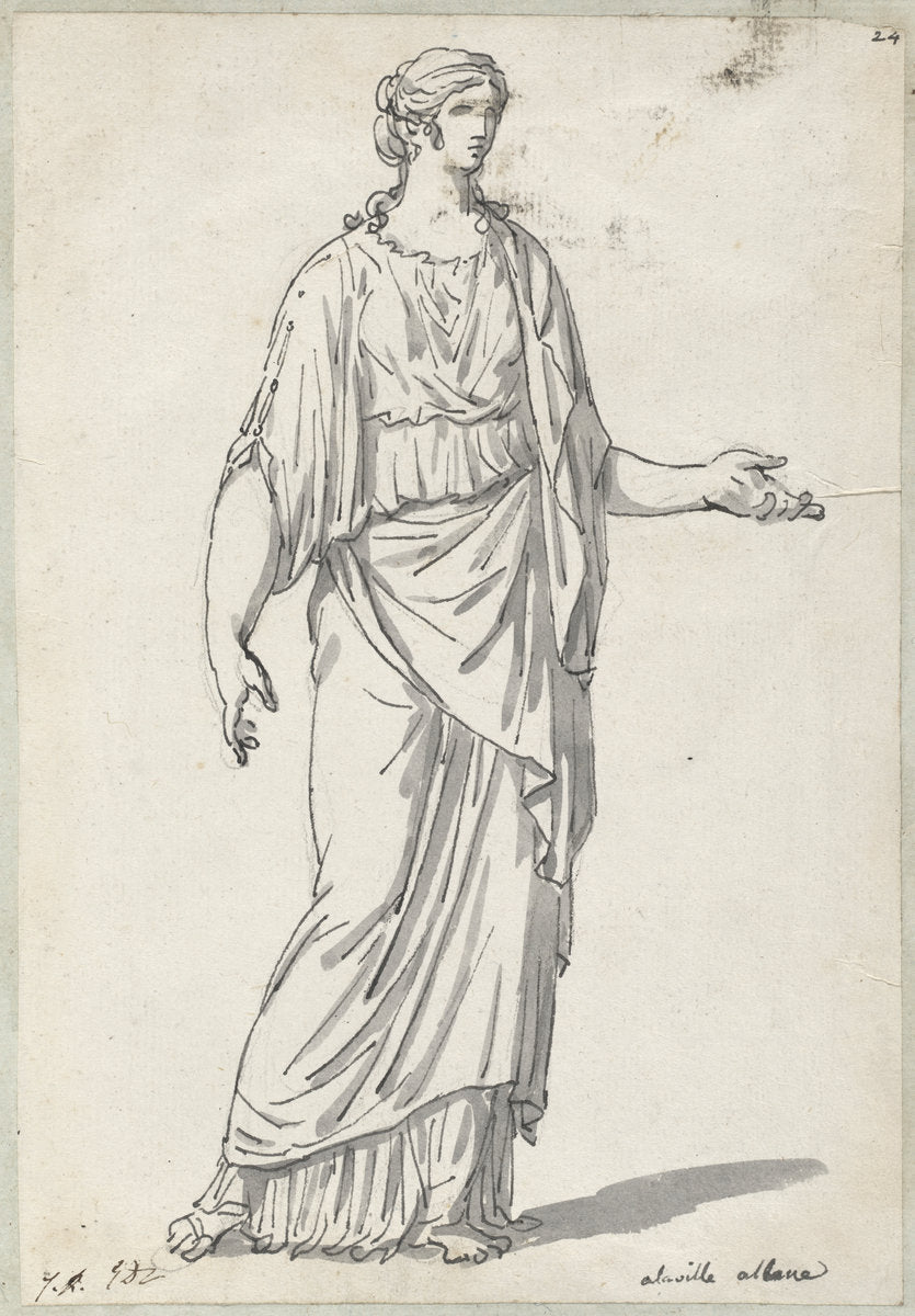 Classical Sculpture of a Woman with an Outstretched Arm by Jacques-Louis David (French, 1748 - 1825), 16X12"(A3)Poster Print
