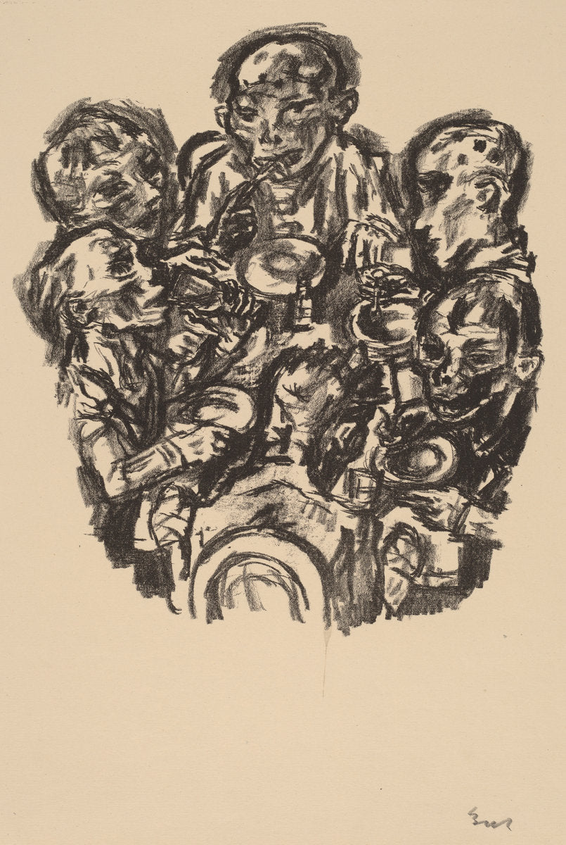 Six Diners at Table by René Beeh (German, 1886 - 1922), 16X12"(A3)Poster Print