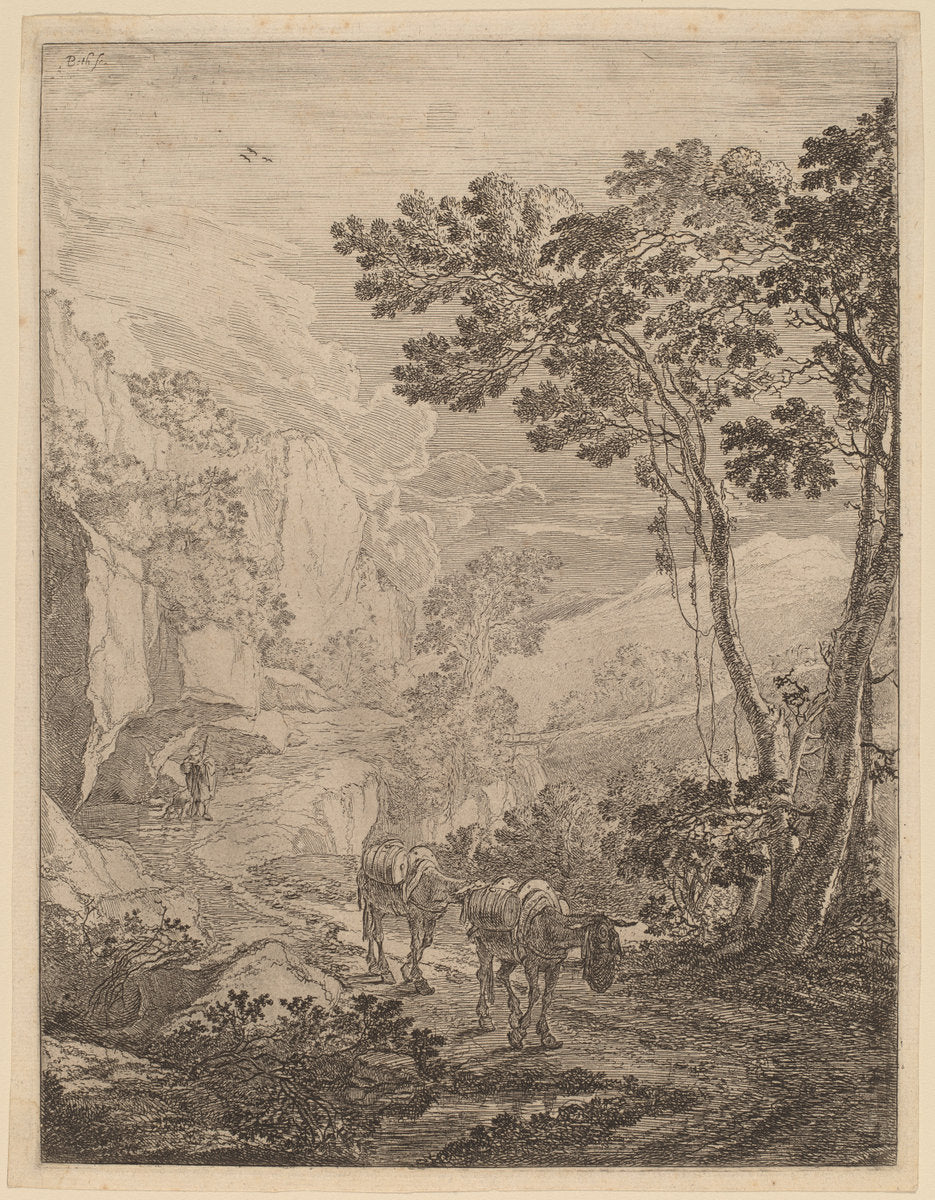 The Two Hinnies by Jan Both (Dutch, 1615/1618 - 1652), 16X12"(A3)Poster Print