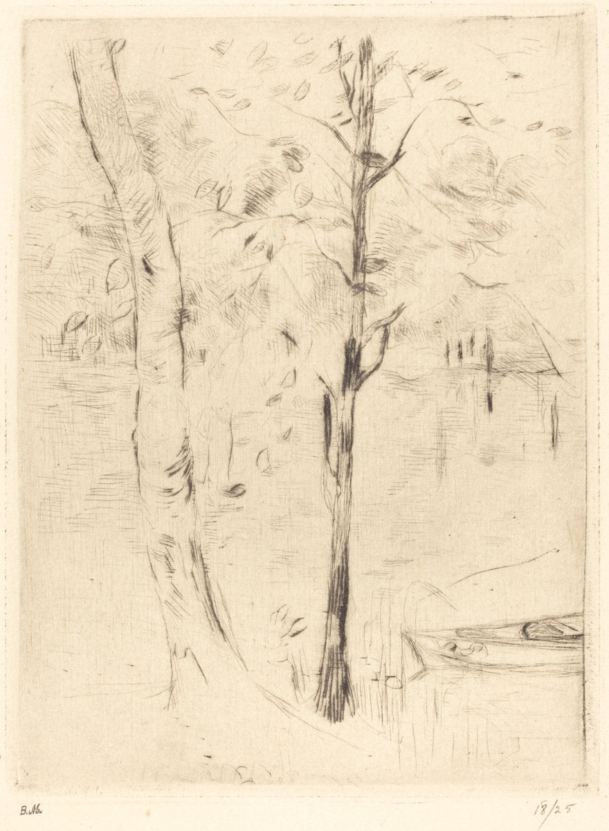 Lake with Rowboat by Berthe Morisot (French, 1841 - 1895), 16X12"(A3)Poster Print