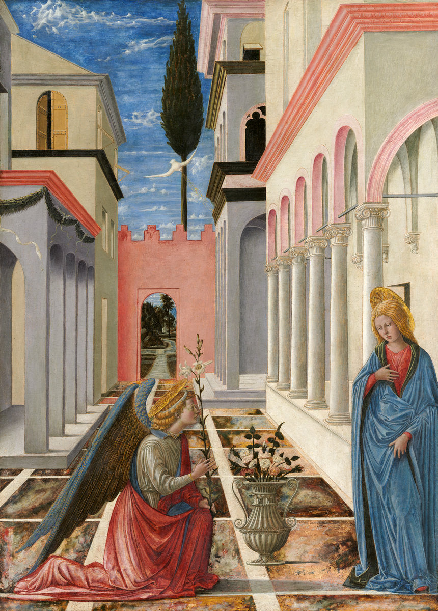 The Annunciation by Fra Carnevale (Umbrian-Florentine, active c. 1445 - 1484), 16X12"(A3)Poster Print