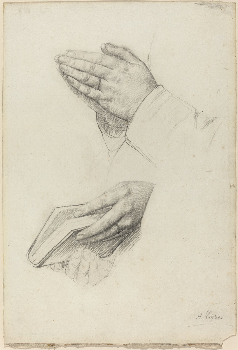 Two Studies of Hands by Alphonse Legros (French, 1837 - 1911), 16X12"(A3)Poster Print