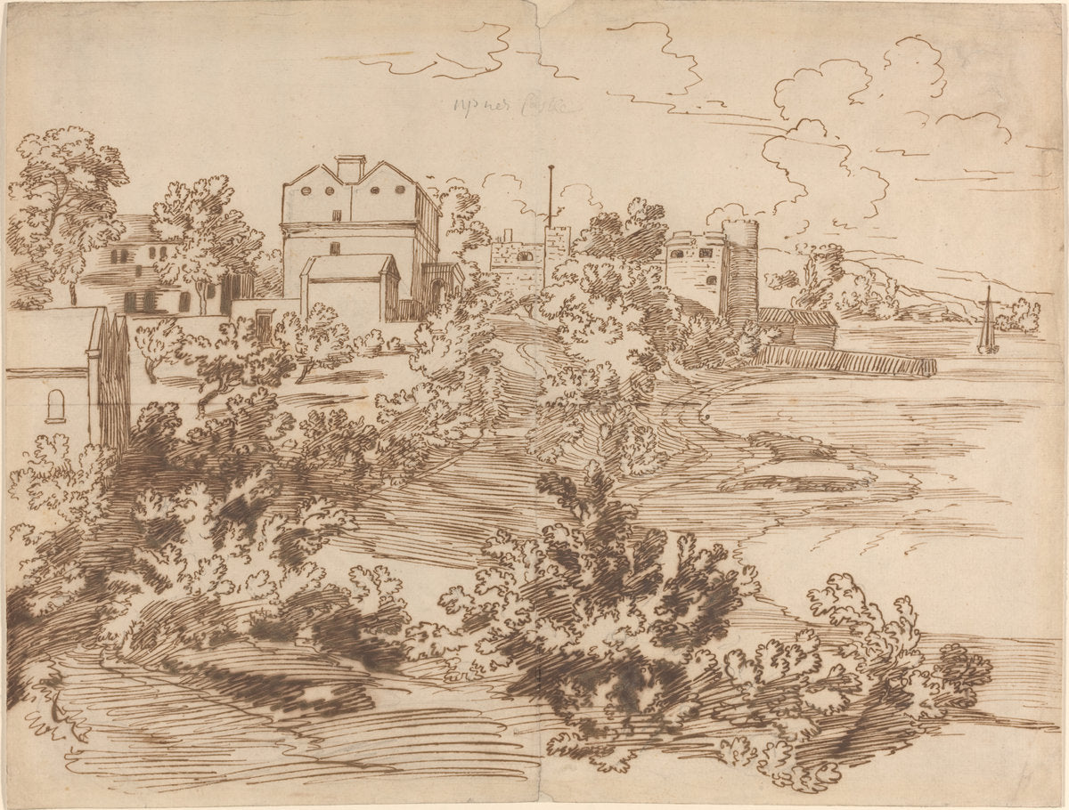 pen and iron gall ink over graphite on laid paper by British 18th Century (Upnor Castle), 16X12"(A3)Poster Print