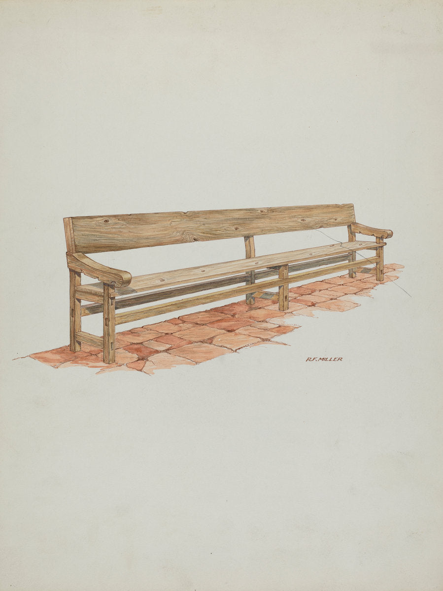 Mission Bench by Randolph F. Miller (American, active c. 1935), 16X12"(A3)Poster Print