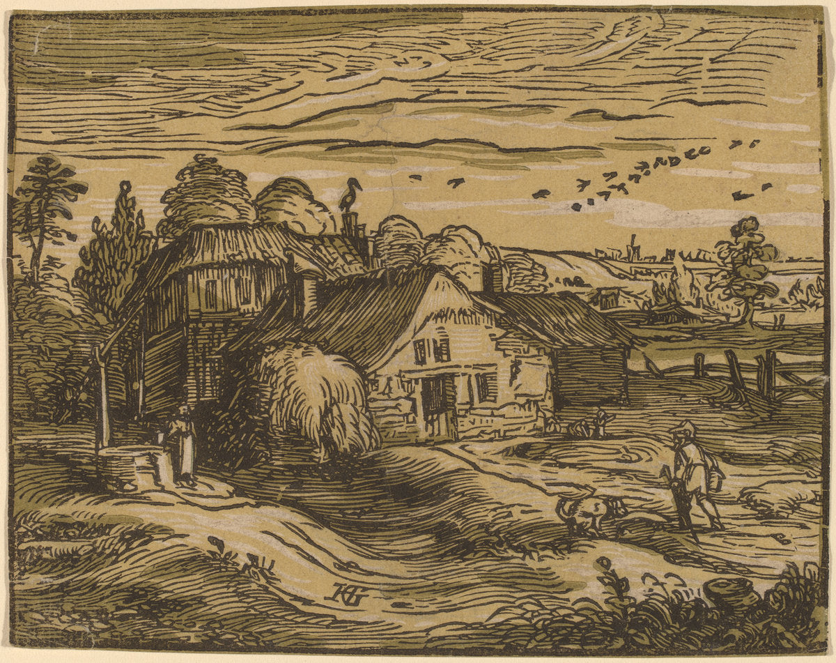 Landscape with a Farmhouse by Hendrik Goltzius (Dutch, 1558 - 1617), 16X12"(A3)Poster Print