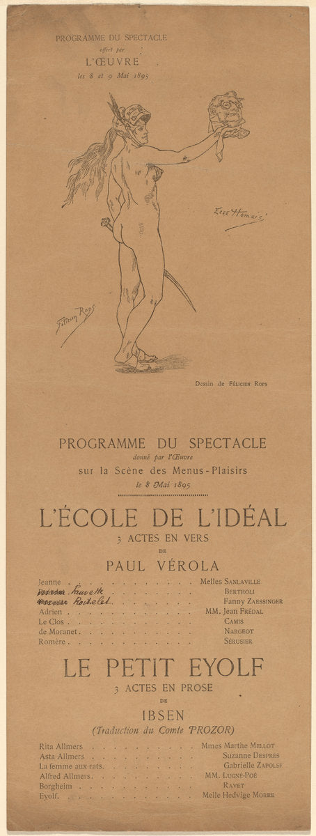 1895 by after Félicien Rops (L'Ecole de l'idéal; Le Petit Eyolf), 16X12"(A3)Poster Print