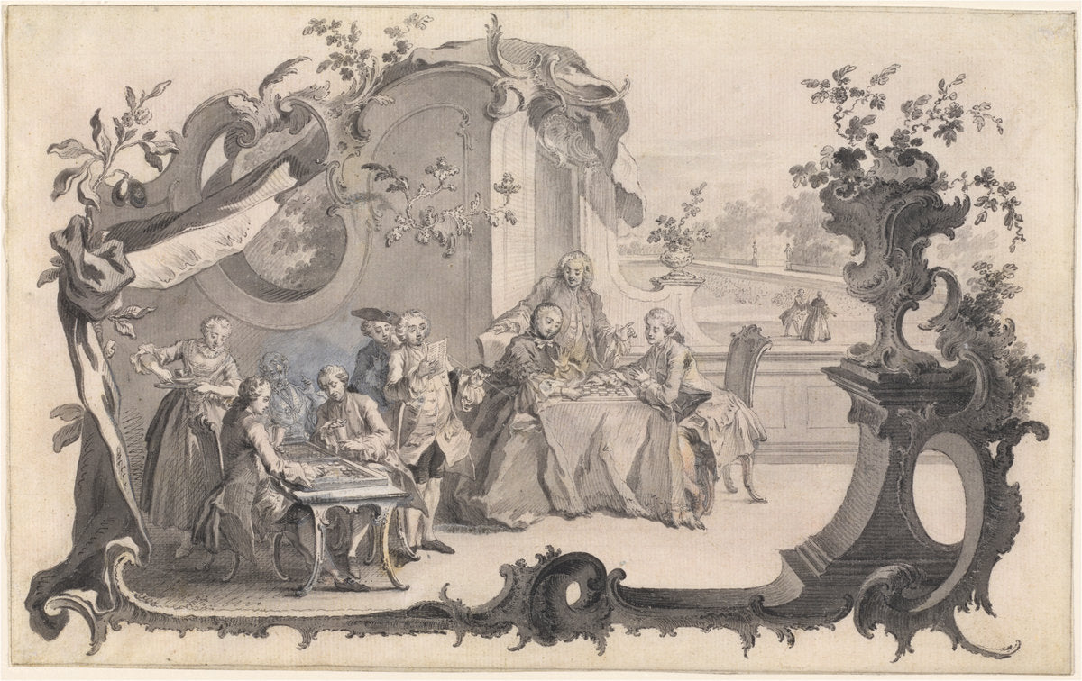 An Elegant Company Playing Board Games by Johann Esaias Nilson (German, 1721 - 1788), 16X12"(A3)Poster Print