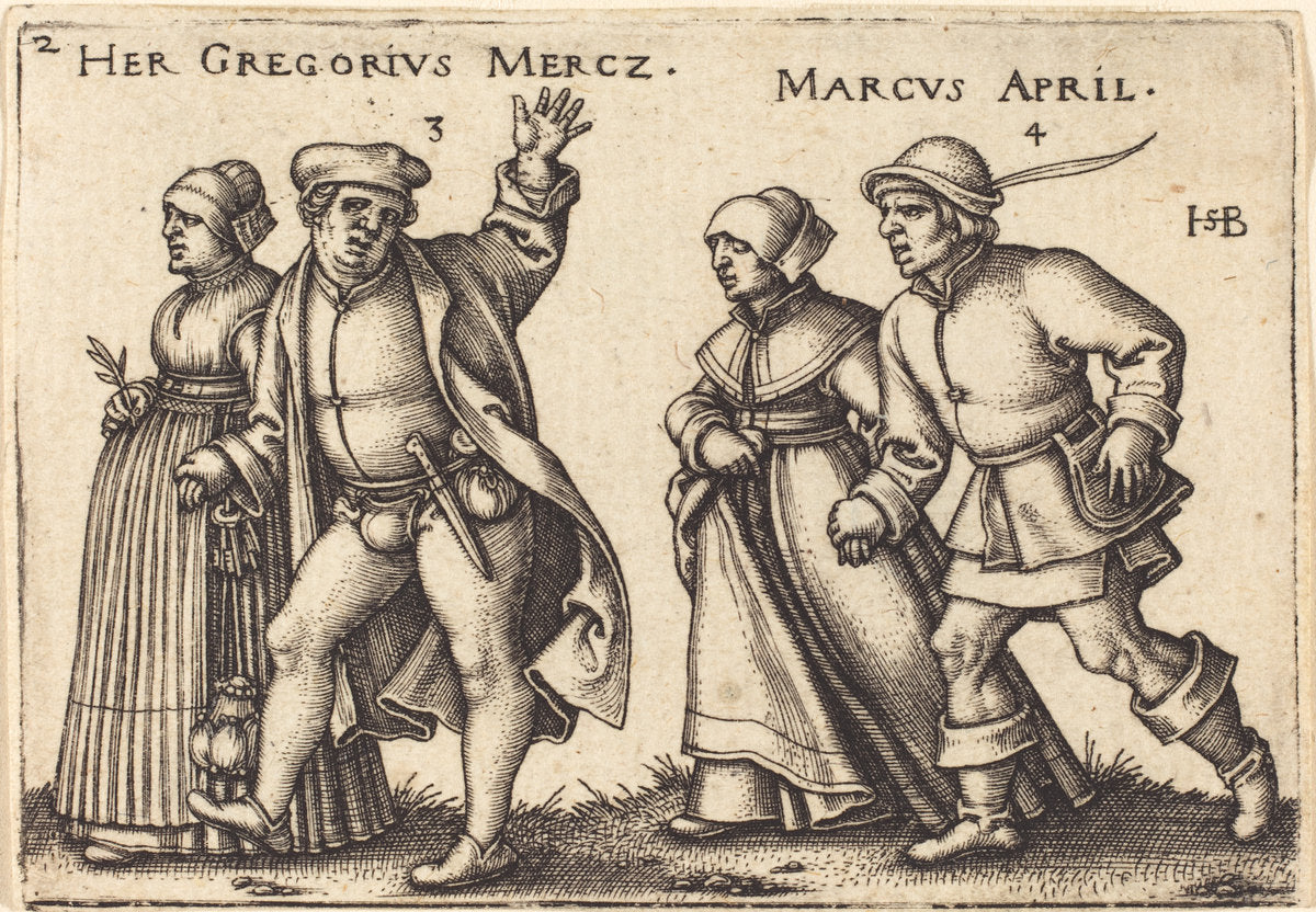 March and April by Sebald Beham (German, 1500 - 1550), 16X12"(A3)Poster Print