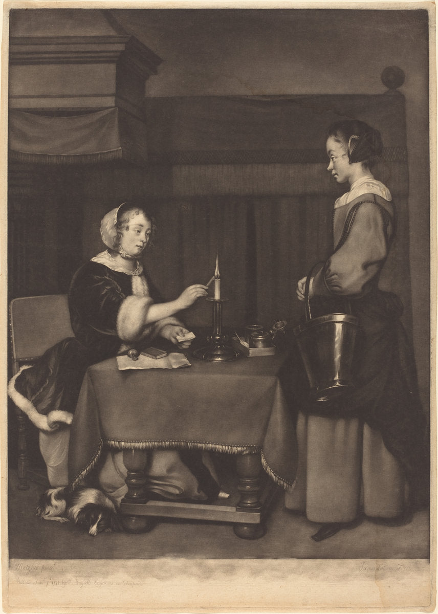 The Female Correspondent by James Watson after Gabriel Metsu (British, 1719 - 1804), 16X12"(A3)Poster Print