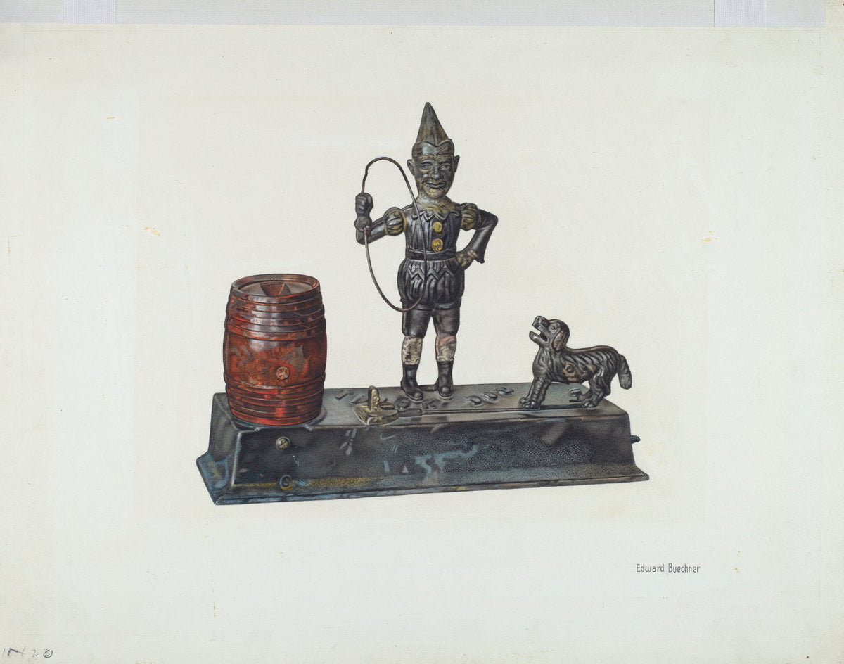 Mechanical Bank: Jumping Dog by Edward W. Buechner (American, active c. 1935), 16X12"(A3)Poster Print