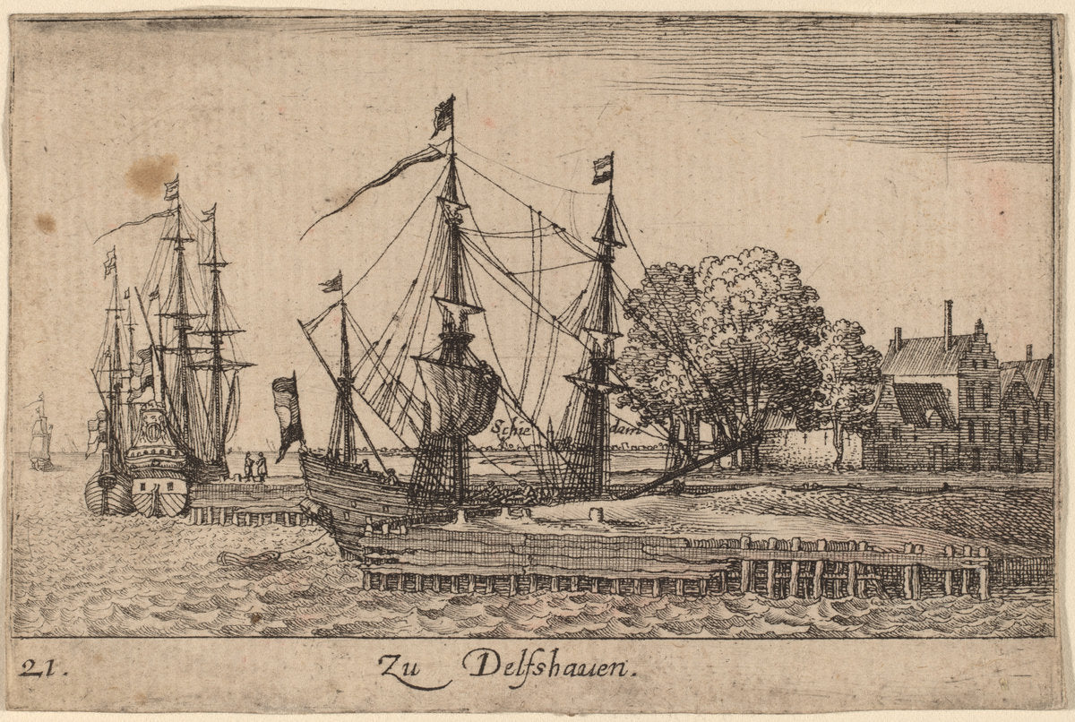 Delfshaven by Wenceslaus Hollar (Bohemian, 1607 - 1677), 16X12"(A3)Poster Print