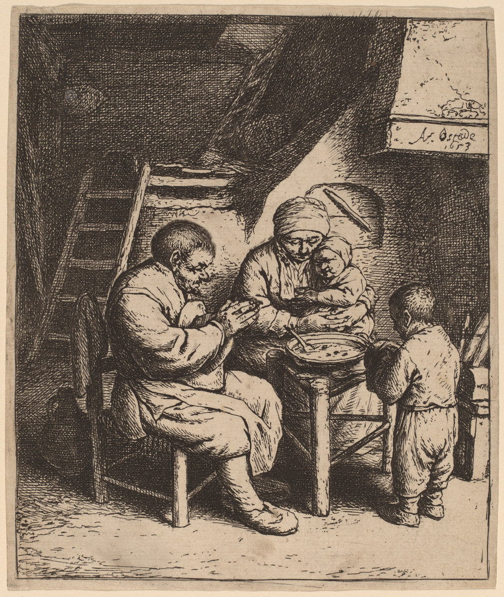 Peasant Family Saying Grace by Adriaen van Ostade (Dutch, 1610 - 1685), 16X12"(A3)Poster Print