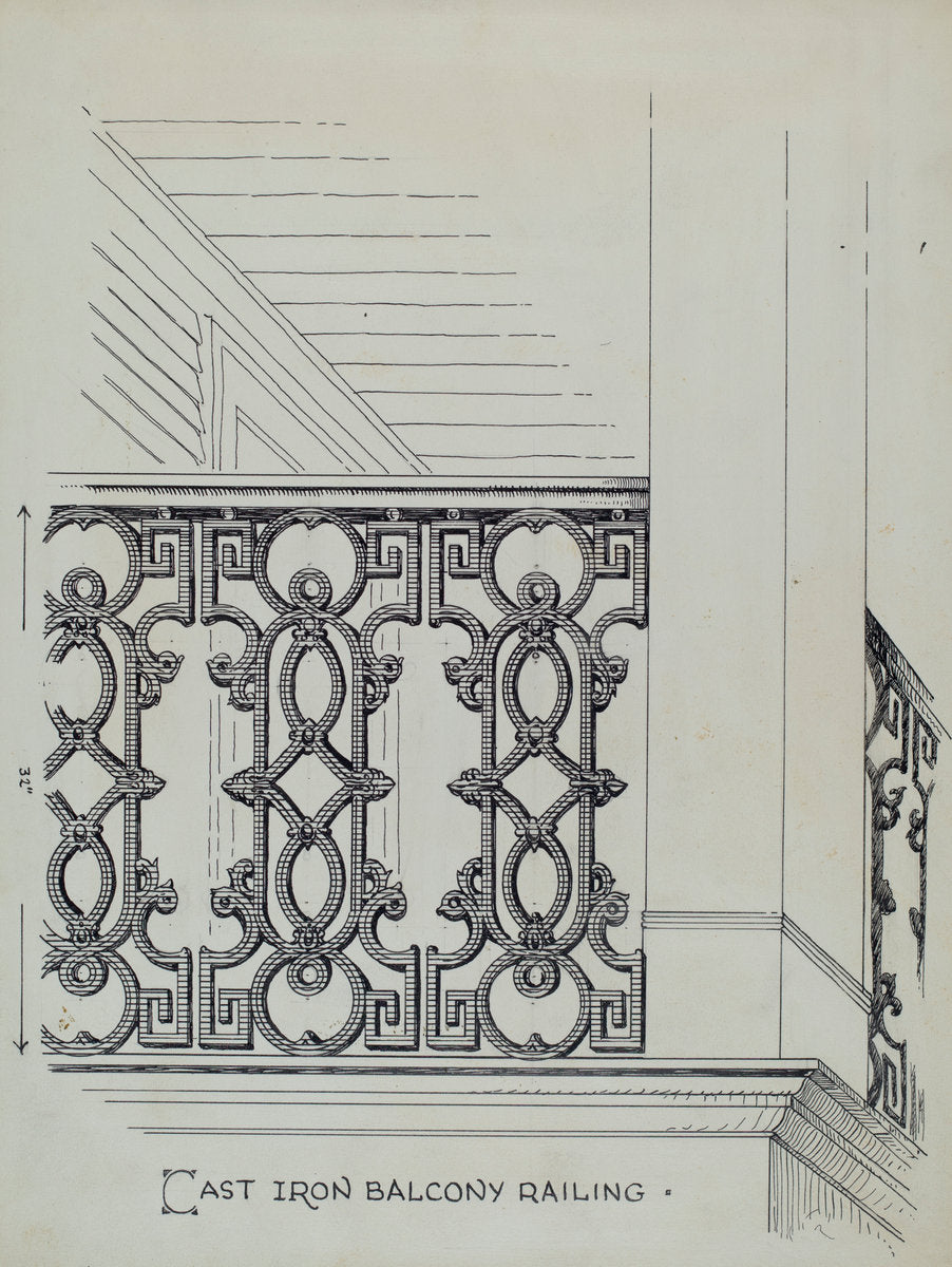 Cast Iron Balcony Railing by Thomas Byrne (American, active c. 1935), 16X12"(A3)Poster Print
