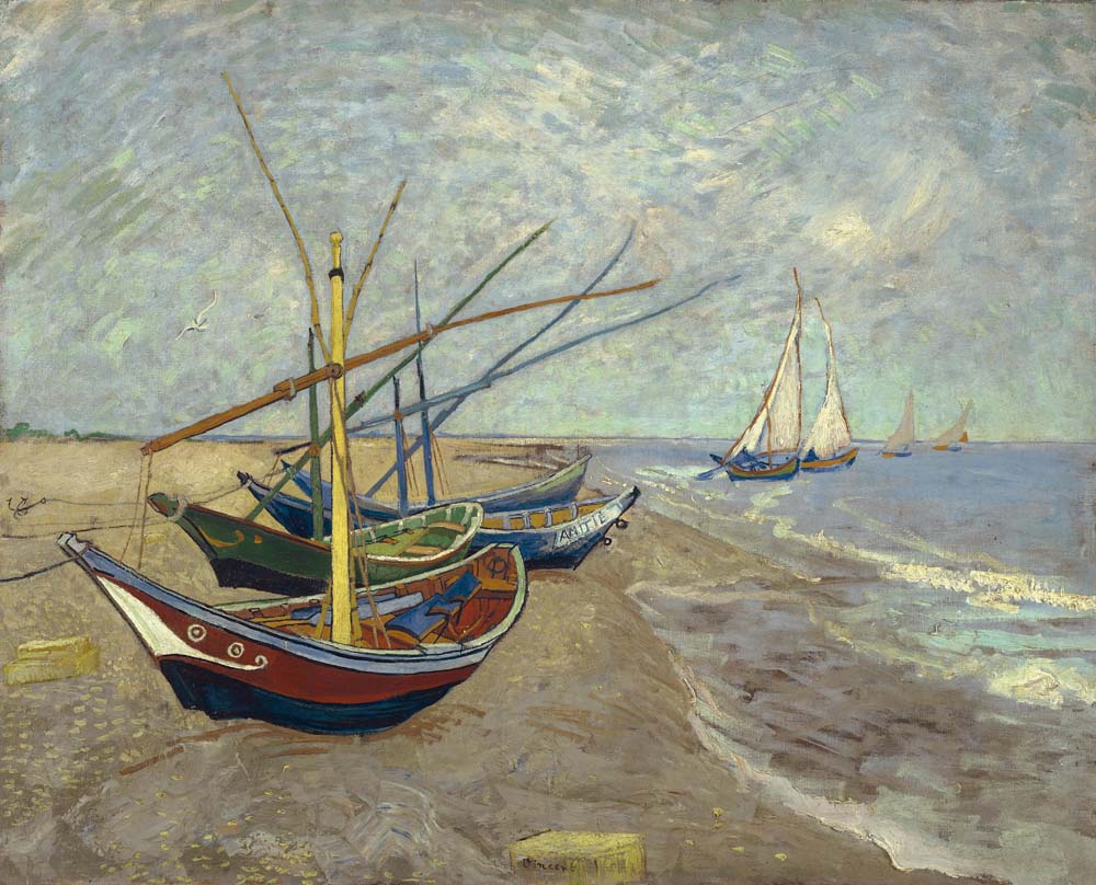 fishing boats on the beach by Vincent Van Gogh, 12x8" (A4) Poster