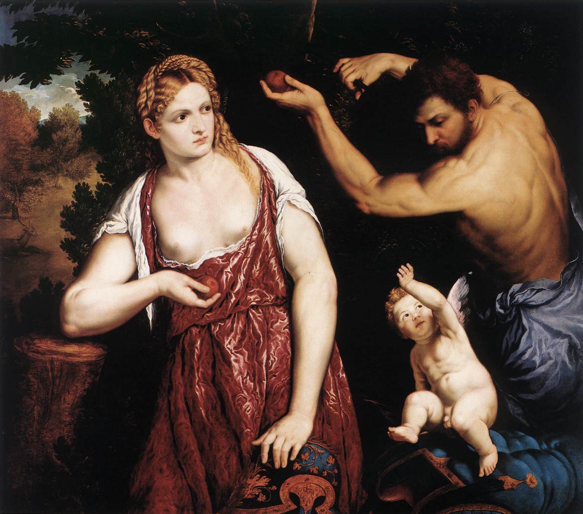 Venus and Mars with Cupid, vintage artwork by Paris Bordone, A3 (16x12") Poster Print