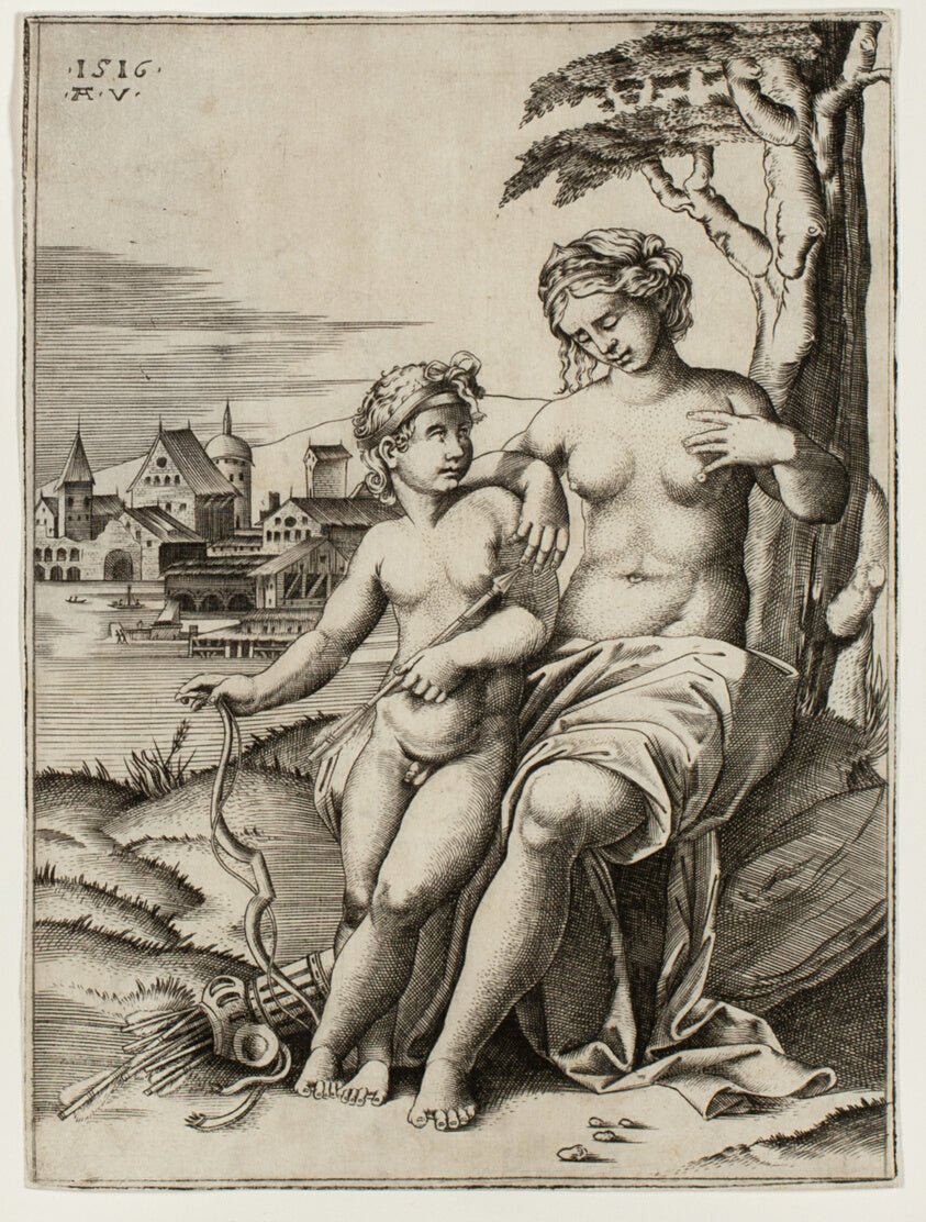 Venus Wounded by Cupid’s Dart by Agostino Veneziano (Italian, active 1514–1536), 23x16"( A2 size) Poster Print