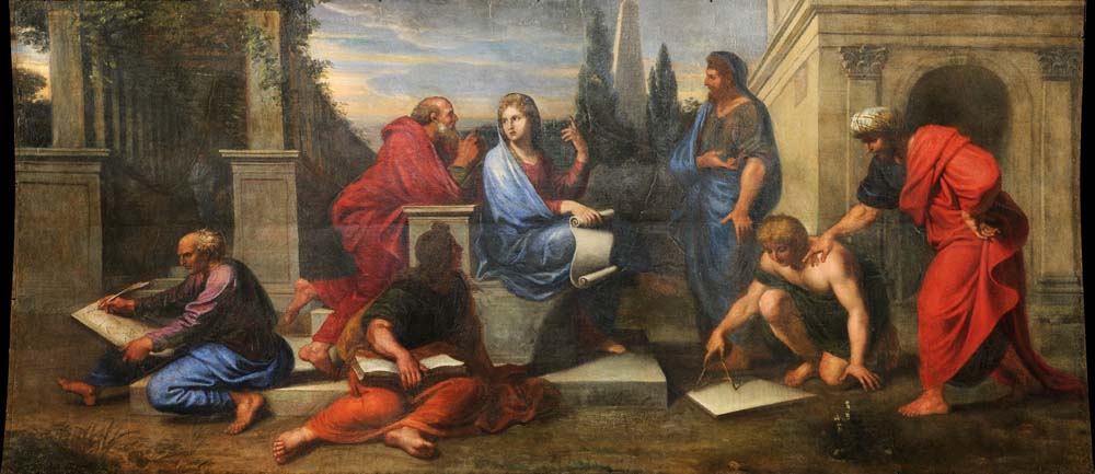 aspasia surrounded by greek philosophers by M. II Corneille, 12x8" (A4) Poster