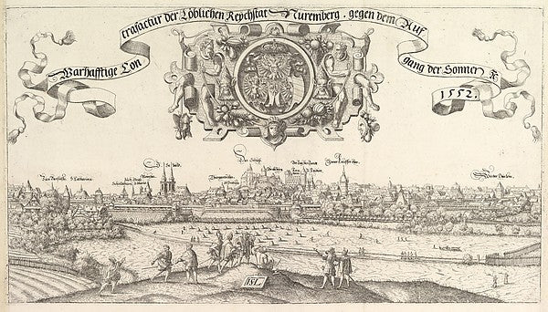View of Nuremberg to the east center plate 1552-Hanns Lauten, vintage art, A3 (16x12") Poster Print