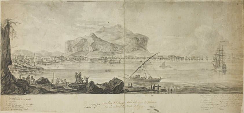 View of the City and Harbor of Palermo with a View of Monte Pellegrino by Adrien Manglard, 23x16"( A2 size) Poster Print