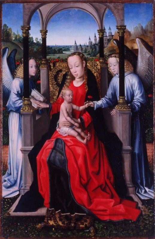 Virgin and Child Enthroned with Angels, vintage artwork by Master of the Legend of Saint Lucy, A3 (16x12") Poster Print