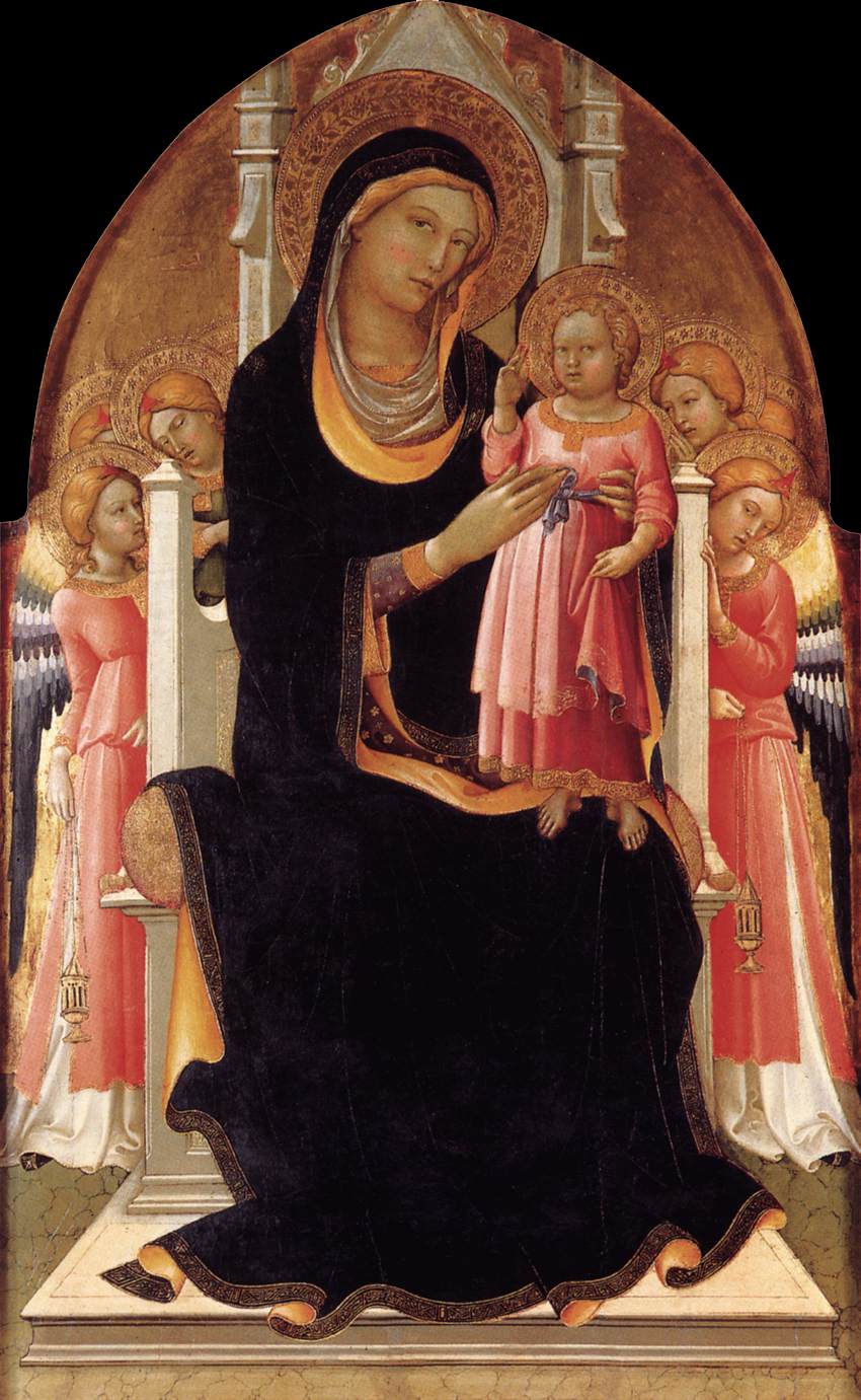Virgin and Child Enthroned with Six Angels, vintage artwork by Lorenzo Monaco, A3 (16x12") Poster Print