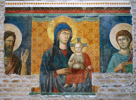 Virgin and Child with John the Baptist and John the Evangelist (Fragment), vintage artwork by Pietro Cavallini, 12x8" (A4) Poster