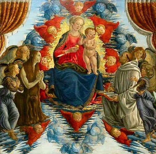 Virgin and Child with Mary Magdalene, Saint Bernard, Angels and Cherubins, vintage artwork by Francesco Botticini, A3 (16x12") Poster Print