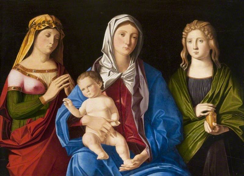 Virgin and Child with Saint Mary Magdalene and another Female Saint, vintage artwork by Vincenzo Catena, A3 (16x12") Poster Print