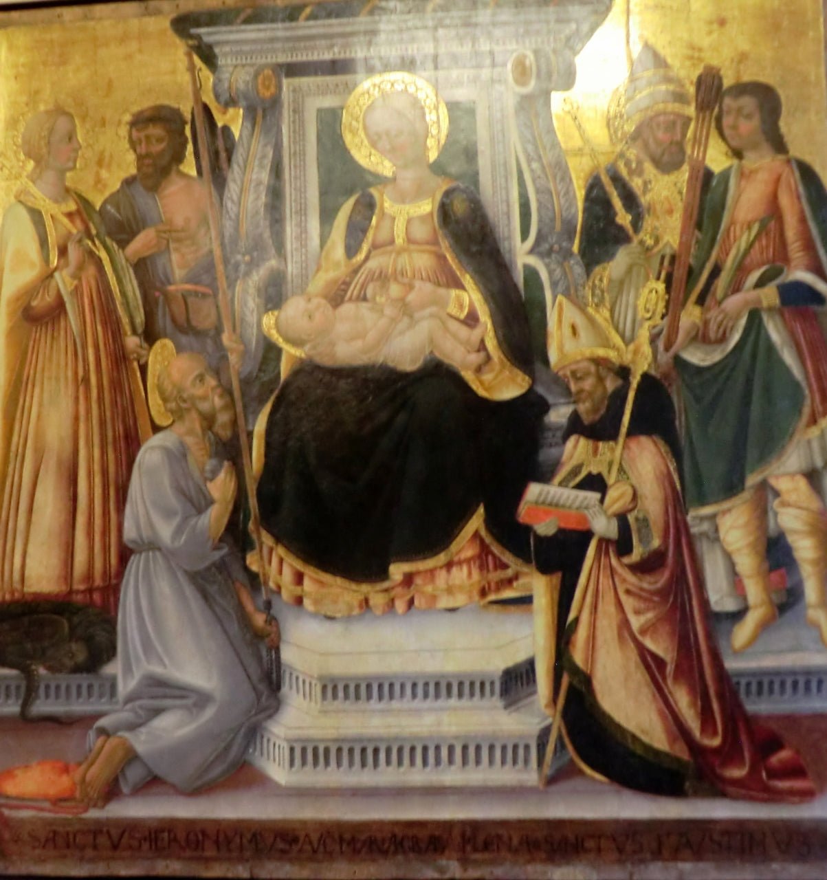 Virgin and Child with Six Saints, vintage artwork by Neri di Bicci, A3 (16x12") Poster Print