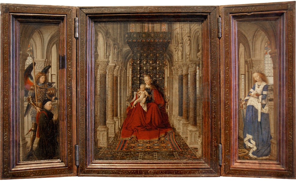 Virgin and Child with St Michael and St Catherine and a Donor, vintage artwork by Jan van Eyck, A3 (16x12") Poster Print