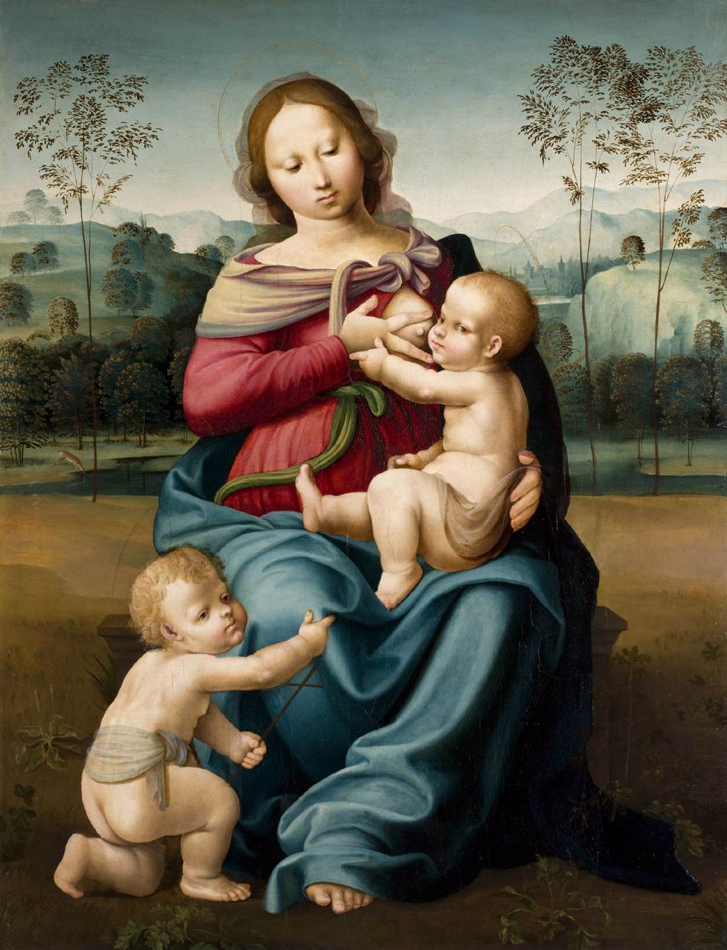 Virgin Nursing the Child with the Infant John the Baptist, vintage artwork by Girolamo Genga, A3 (16x12") Poster Print