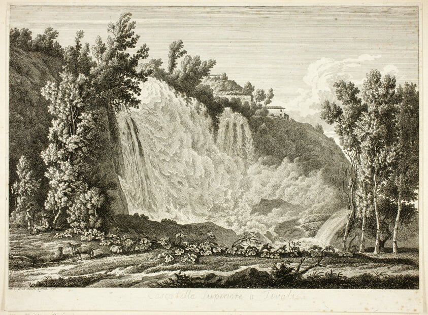 Waterfall Above Tivoli, from Malerisch radirte Prospecte aus Italien by Albert Christoph Dies, 23x16"( A2 size) Poster Print