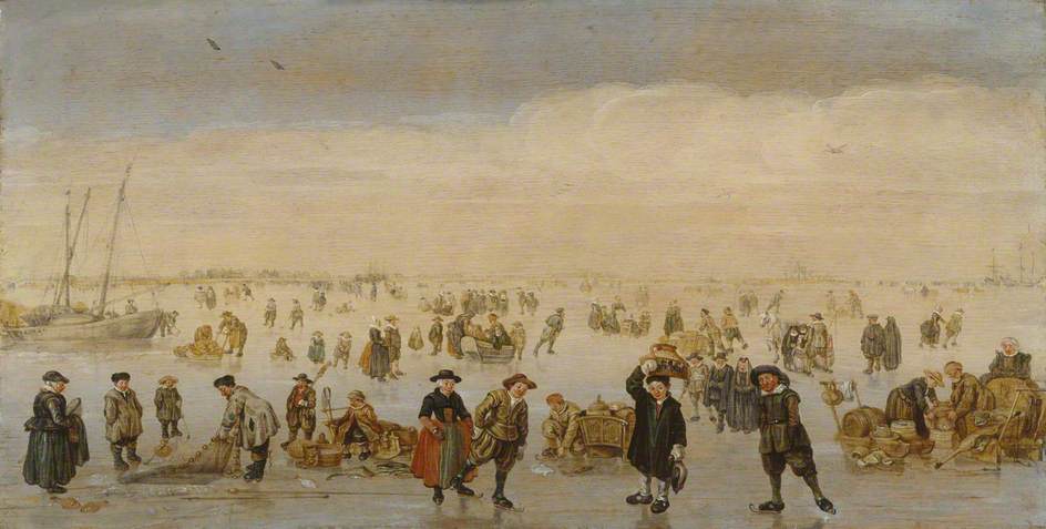 Winter Landscape with Figures on the Ice, vintage artwork by Arent Arentsz., 12x8" (A4) Poster