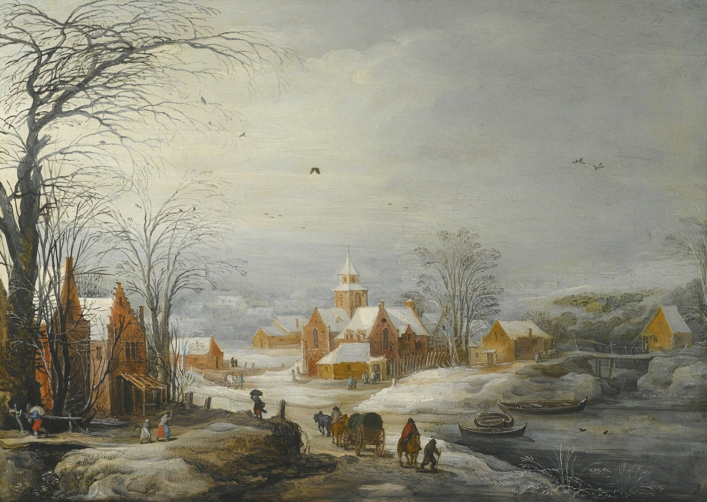 Winter Landscape with Travellers, vintage artwork by Joos de Momper the Younger, A3 (16x12") Poster Print