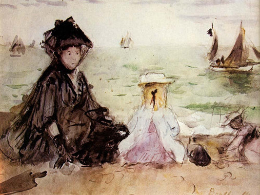 Woman and child   at the by Berthe Morisot, 1874, vintage art, modern poster print