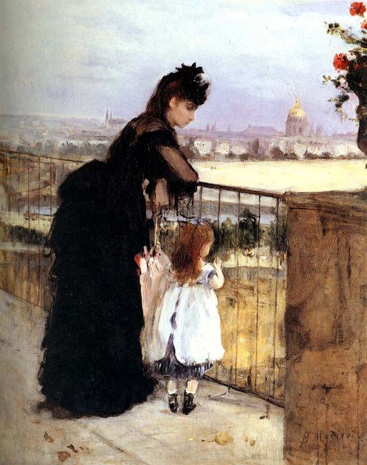 Woman and child on  a balcony by Berthe Morisot, 1872, vintage art, modern poster print