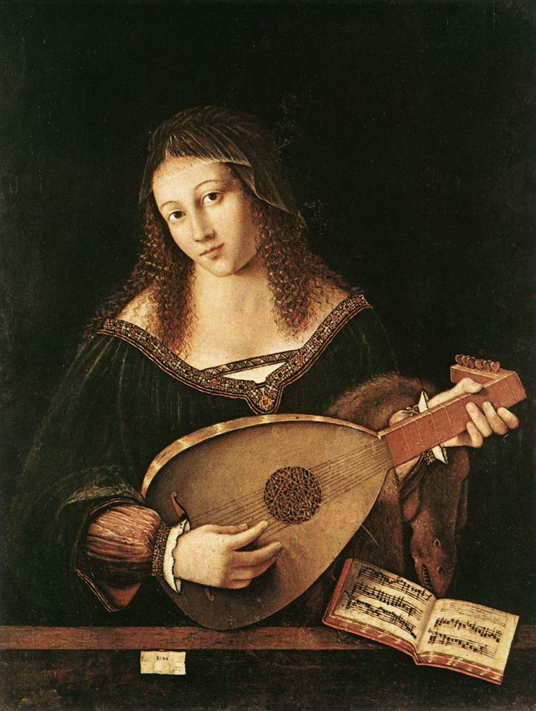 Woman Playing a Lute, vintage artwork by Bartolomeo Veneto, A3 (16x12") Poster Print
