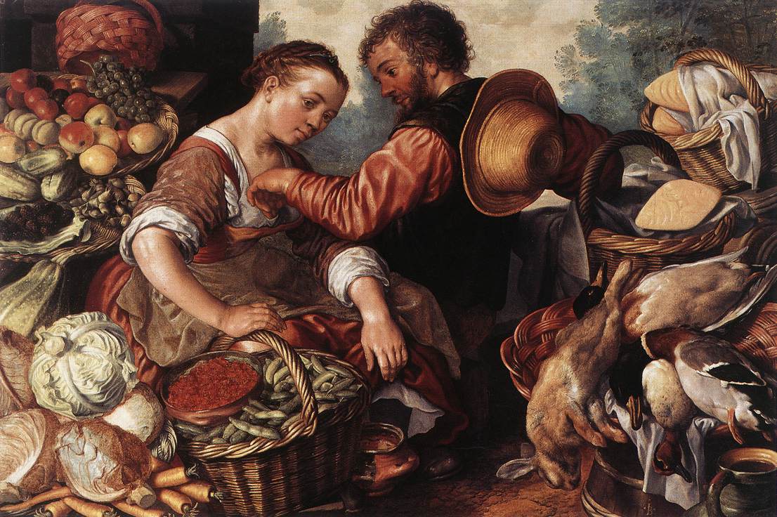 Woman Selling Vegetables, vintage artwork by Joachim Beuckelaer, 12x8" (A4) Poster