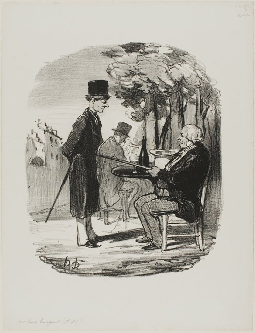 - You are not having your bottle of beer with us this evening... I can tell you are having a private dinner party today, you scoundrel..., plate 81 from Les Bons Bourgeois by Honore Victorin Daumier,23x16"( A2 size ) Poster Print