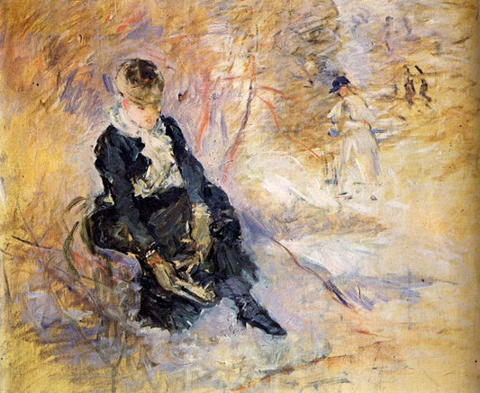 Young woman giving her shoe by Berthe Morisot, 1880, vintage art, modern poster print