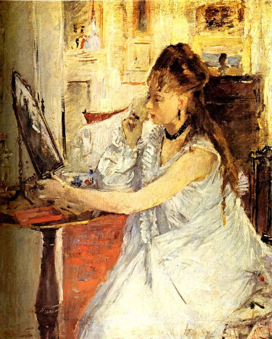 Young woman  powdering itself by Berthe Morisot, 1877, vintage art, modern poster print