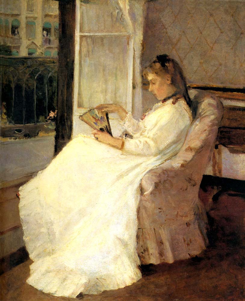 Young woman with her window by Berthe Morisot, 1869, vintage art, modern poster print