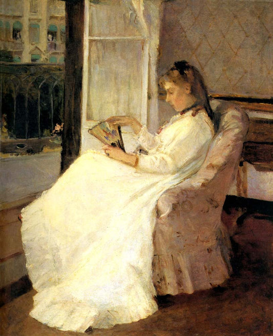 Young woman with her window by Berthe Morisot, 1869, vintage art, modern poster print